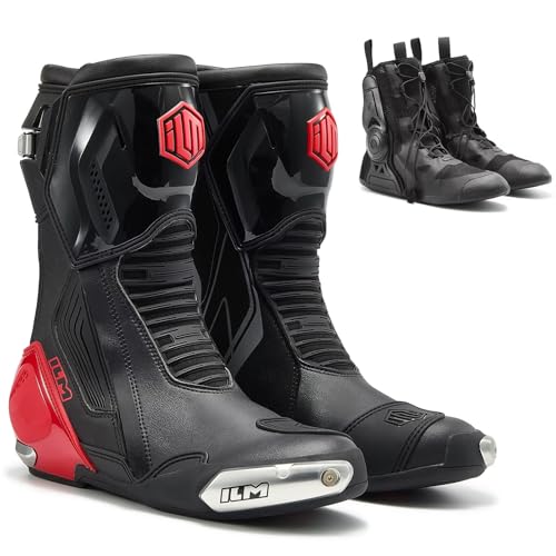 ILM Motorcycle Racing Boots Enhanced Ventilation Anti Slip Street Riding Sport Footwear CE Protective Gear Model BRC1 (Red, 10)