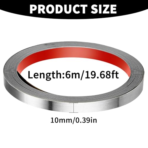 Zierleiste Silber Edelstahlband Selbstklebend 6M X 10MM Metallstreifen Zierleisten Selbstklebend Blechstreifen zum Abziehen und Aufkleben Wasserdichte für Wand Tür Möbel Spiegelrahmen Decke Kamin Auto