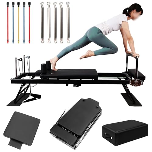 MEIJAN Foldable Pilates Reformer Set, Multifunctional Pilates Core Bed, Fitness Exercise Professional Equipment, with Sitting Box + Springboard, for Home Gym