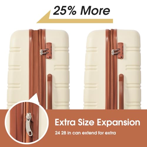 2-Piece Hardshell Spinner Luggage Set with TSA Locks, Lightweight 20-inch & 24-inch Suitcases (Brown+White + ABS)3