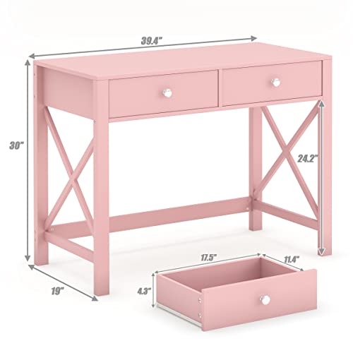 Edmaxwell Home Office Desk With Drawers, Modern Writing Computer Desk For Bedroom, Small Pink Makeup Vanity Table Desk For Girls, Study Table For Home Office #TOP2