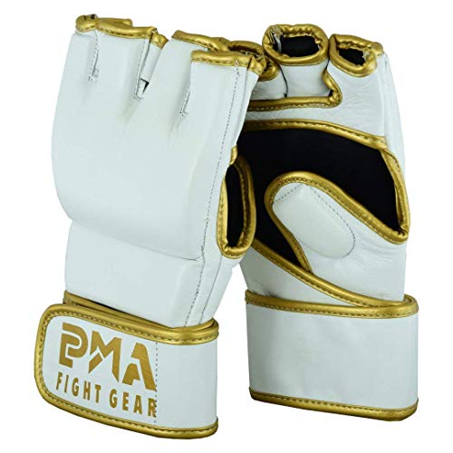 Gants grappling MMA PMA blanc or cuir combat combat libre taille S/M