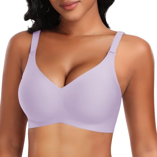 Image of DOCUMO Wireless Bras for Women No Underwire Seamless Push Up Bras with Support and Lift, V Neck Bralette with Bra Extender