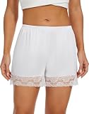 MANCYFIT Culottes for Women Pettipants Slips Satin Bloomers Half Slip Shorts Lace Hem 4' Inseam White L