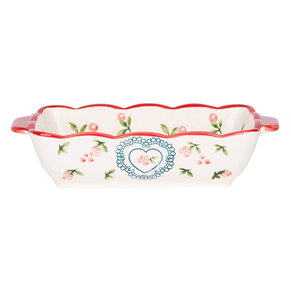 Fuente para Hornear Ceramic Bakeware - 9 pulgadas para hornear - rectangular / panadero redondo, cacerola para hornear con asas dobles, sartenes lasañas para cena de pastel, cocina Bandejas Horno