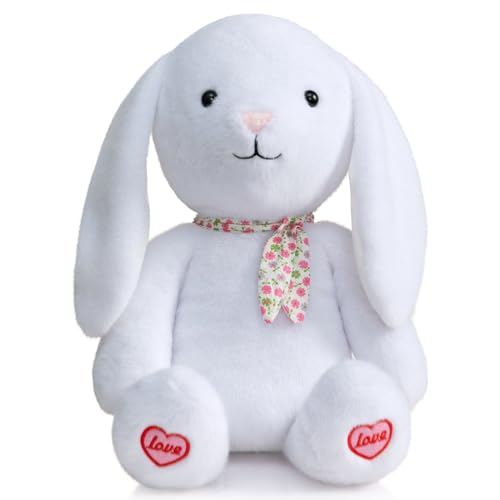 BEJOY Conejo de peluche con lazo de patas de amor, juguete de peluche suave para acurrucarse, gran regalo para niños y adultos, 40 cm, blanco BEJOY Conejo de peluche con lazo de patas de amor, juguete de peluche suave para acurrucarse, gran regalo para niños y adultos, 40 cm, blanco