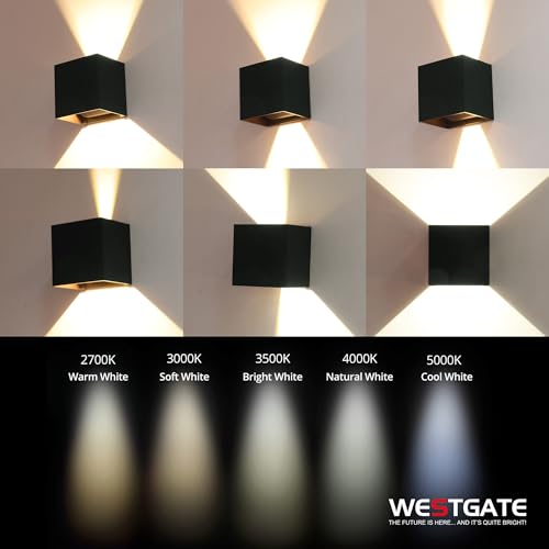 Image of Modern Wall Light Cube - 15W Wall Cube with 70,000 Hour Lifespan - 2700K /3000K /3500K /4000K /5000K Color Changing Options in Aluminum Housing - Adjustable Beam Angle for Outdoor or Indoor Use (Black)