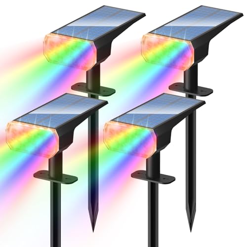 DINGLILIGHTING Solar Lights Outdoor Waterproof: IP65 Led Spot Light Decorations for Garden Yard - Multicolor RGB Solar Powered for Halloween Christmas - Dust to Dawn Uplighting Landscape Pathway 4PC