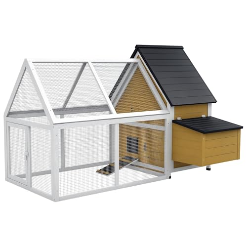 PawHut 65' Chicken Coop Wooden with Detachable Run, Outdoor Chicken House Poultry Cage Hen with Nesting Box, Removable Tray, Roosting Bars, Ramp, for Garden Backyard, Natural