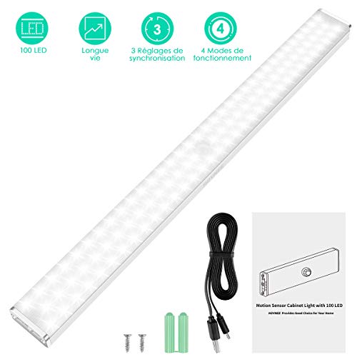 HOVNEE - Iluminación para armarios (100 ledes, 4 modos ajustables, con detector de movimiento para armarios, armarios, dormitorios, escaleras, pasillos, cocinas)