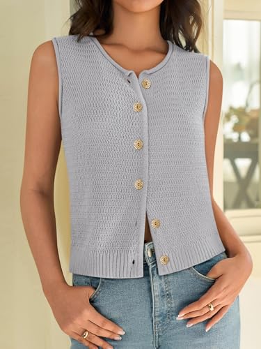 Image of Yousify Womens Sweater Vest 2025 Summer Trendy Sleeveless Knit Button Down Tank Tops Casual Cardigan