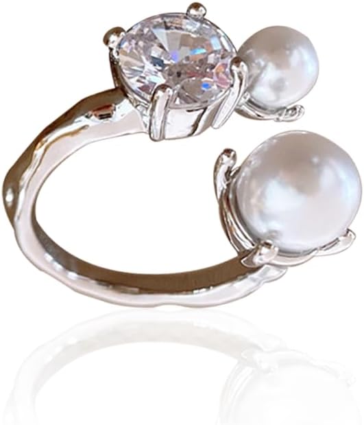 Cubic Zirconia Imitation pearl Open Adjustable Ring Crystal Princess Cut Irregular Stacking Statement Finger Bands Eternity Rings Luxury Jewelry for Women