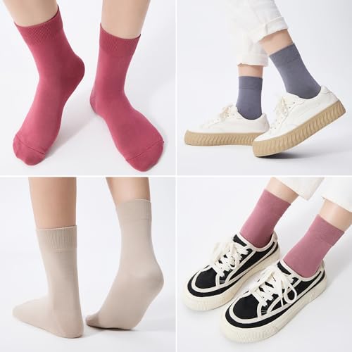 Image of ATBITER Women's Thin Cotton Crew Socks - Soft Above Ankle Bootie Casual Dress Socks 6-Pairs