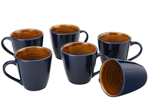 Image of Bodhi House Handcrafted Ceramic Coffee Mug Set of 6 Pieces (350 Ml), Stoneware Tea Cup, Microwave Safe Large Milk Mug, Glossy Finish, Ideal for Daily use, Casual Gatherings and Gifting, Royal Blue