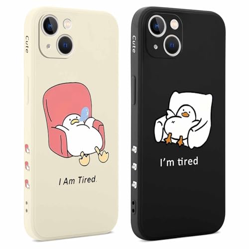 Coiwxmoi 2 Pezzi Cover per iPhone 13 6,1 Pollici, Aesthetic Disegni Donna Custodia con Motivo, Sottile Morbido Silicone TPU Antiurto Bumper Protettiva Case Custodie per iPhone 13, Anatra