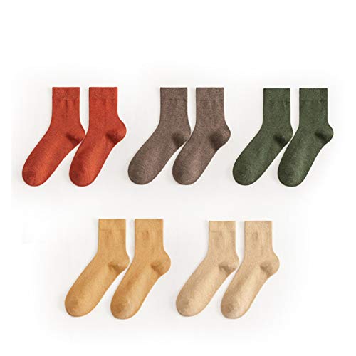 Classic Breathable Comfortable 5 Pairs Women Heavyweight Thick Wool Socks - Soft Warm Comfort Winter Crew Socks Thermal Classic Chunky Knit Socks Multicolor One Size Business Mid Calf Dress Socks