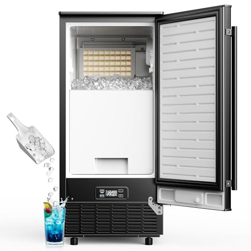 Image of Commercial Ice Maker, 84 Lb /Day, 25 Lb Storage, Under Counter | Built-In or Freestanding Ice Machine with Auto-Cleaning, 24H Timer, External Drain Pump for Bars, Restaurants & Cafes