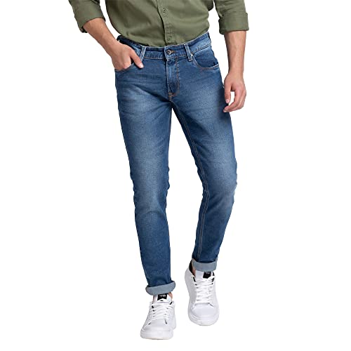 Spykar Men’s Solid Slim Fit Jeans (Size: 34)-ECSS-01BB-044-Mid Blue