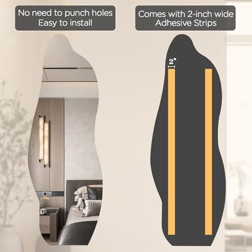 Image of iCAGY Acrylic Full Body Mirror - Self-Adhesive Shatterproof Wall Mirror, Ultra-Thin 0.06 inch Lightweight for Home Gym, Bedroom, Closet Door - Frameless Easy Install (1, Cloud, 16 inch W x 47 inch L)