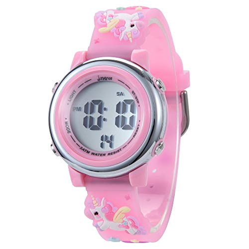 Kids Watches 3D Cartoon Silicone Unicorn Waterproof 7 LED Color Lights Toddler Digital Wrist Watch with Alarm Stopwatch for 3-10 Year Girls Little Child (Pink)2