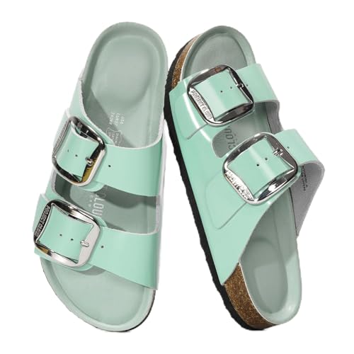 Image of Project Cloud 100% Genuine Leather Footbed Sandals for Women 2026 Comfortable Beach Essentials Womens Sandals Memory Foam Vacation Essentials Slides for Women Footwear (Santorini)