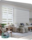 Yoolax Motorized Zebra Blinds Compatible with Alexa, Smart Dual Layer Shades with Privacy Light Control, Electric Horizontal Window Blind Customized Size for Home Office (White Matte)