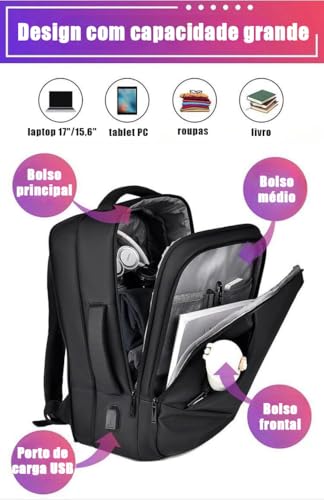 Mochila Executiva Masculina/Feminina para Notebook 15,6” Expansível Impermeável | Mochila PU Moderna