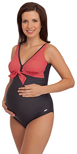 Be Mammy Premamá Trajes de Baño 1 Pieza Monokini Ropa Verano Maternidad Mujer 91R3SS1 (Grafito/Coral, 44)