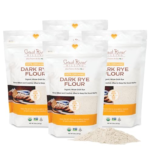 Great River Milling Organic Dark Rye Flour | Stone Ground, Unbleached, Unbromated, Non-GMO, Kosher | High Fiber & Protein, Medium Gluten | Flour for Rye Bread, Sourdough, & More | 1.25 Lb (Pack of 4)