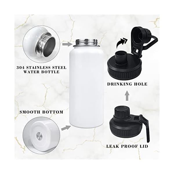32oz Stainless Steel Sublimation Sports Water Bottle,Insulated Thermos Mugs with Shrink Wrap Films and Wide Mouth Lid,Double Wall Vacuum Tumbler Keeps Liquids Hot or Cold (White 8 PACK) - Image 6