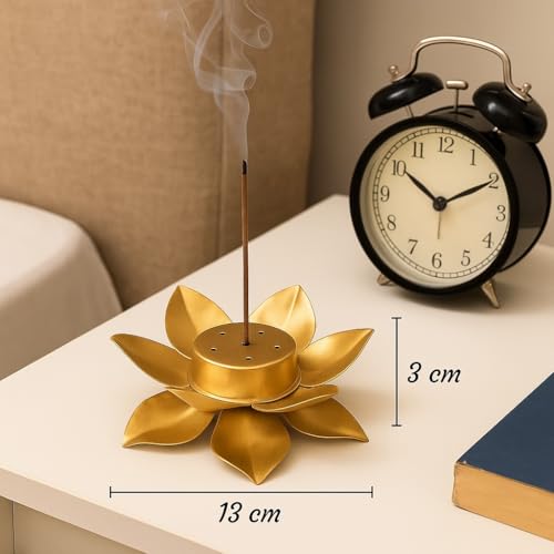 Image of SATYAM KRAFT 1 Pcs Lotus Flower Design Agarbatti Stand Incense Holder Ash Catcher Metal for Wedding Decorations Setup, Mandir, Pooja, Wedding & Spiritual Events, Insence Burner (Golden)