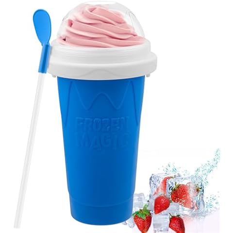 Slushie Maker Cup - DIY Magic Slushy Maker Squeeze Cup, Portable Smoothie Squeeze Cup for Juices, Milk and Ice Cream Make, Double Layer Squeeze Slushy Maker Cup, Birthday Gifts for Friends&Family Blue Cover
