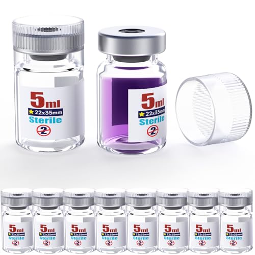 Biomed Solutions Flaconcino vuoto sterile con tappo in plastica riutilizzabile, contenitori in vetro pronti da riempire, bottiglia per iniezione liquida sigillata con porta di iniezione