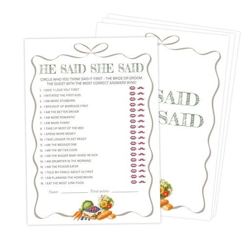 She's Off the Market He Said She Said Bridal Shower Game, Pack of 30 Game Cards, Farmers Market Bridal Shower Decorations, Wedding Engagement Decor, Bachelorette Party Supplies - KR13