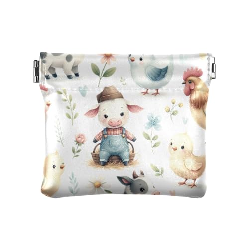 Cute Farm Animals Coin Purse Leather Pouch Change Purse, Squeeze Coin Pouch for Cards, Keys & Lipsticks, Unisex