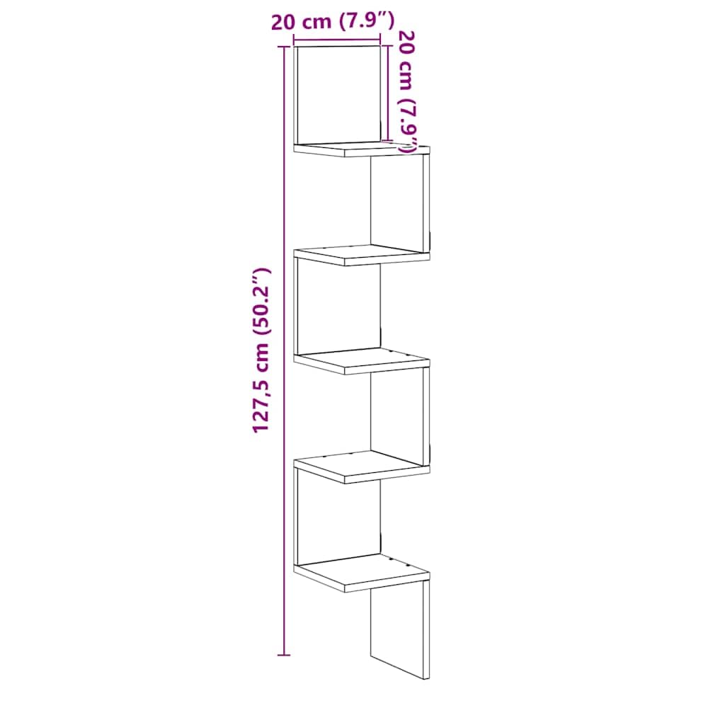 Wandregal Eckregal aus Holzwerkstoff Altholz Optik 20x20x127 5 cm mit 60 kg Tragkraft Platzsparendes Bücherregal für Wohnzimmer Schlafzimmer und Badezimmer