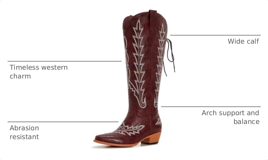 Image of Uillnoodu Wide Calf Cowboy Boots Women Knee High Tall Western Cowgirl Boots Adjustable Lace Up Plus Size Comfortable 2-Inch Heel