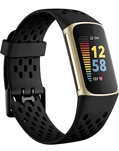 Getino Compatible Fitbit Charge Bands, Soft Breathable Replacement Sport Strap Adjustable Wristbands for Fitbit Charge 5/6, Black