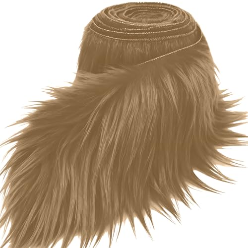 Light Brown 2x60Inch Faux Fur Shaggy Plush Faux Fur, Fabric Precut Strips Fluffy Fuzzy Faux Fur, Craft Beard Hair, Beard Miniature Dolls Rugs Mats Gift, Winter Halloween Christmas Costume Party Decor