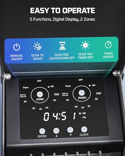 Image of DEWENWILS 200W Low Voltage Landscape Transformer with 2 Zones, 120V AC to 15V DC, Low Voltage Transformer with LED Screen, Photocell Sensor & Timer, Outdoor Metal Shell for Spotlight Steplight