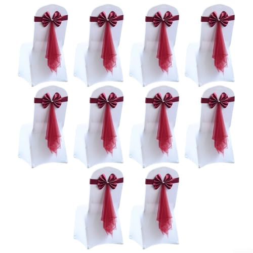 10 Stück Elastische Stuhlschärpen mit Bowknot Schnalle Design für Hochzeit Party Hotel Stuhldekorationen Stretch Hussenbänder (Weinrot)