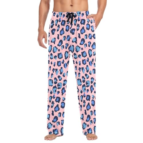 Men's Pajama Bottom Blue Leopard Unique Cotton Pajama Pants Drawstring Sleepwear Long Pants Pockets2