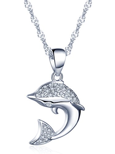 Infinite U carino delfino in argento Sterling 925 rodiato, con zirconia cubica, collana con ciondolo con catena da 45,7 cm per donna/ragazza, colore: Argento