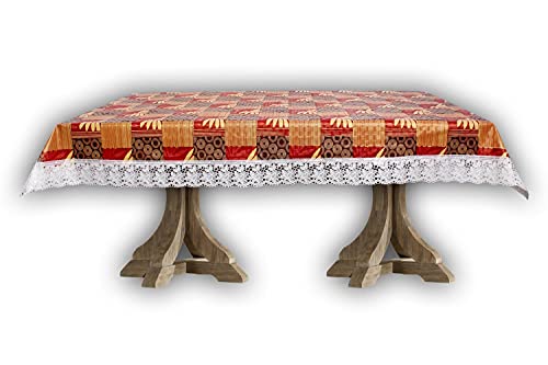 Image of The Furnishing Tree Waterproof PVC Rectangle Shaped 2 Seater Table Cover WxL 45x70 inches Surface Pattern Yellow with White Border lace
