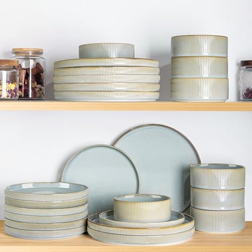 Image of TheTerra Ceramic Dinnerware Sets for 8, 24 Pieces Porcelain Lightweight Plates and Bowls Sets, Scratch Resistant Dish Set, Oven & Microwave & Dishwasher Safe,Illusion Blue