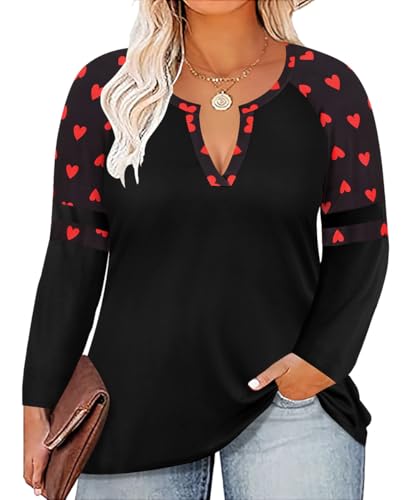 Image of CARCOS Plus Size Tops for Women Long Sleeve Fall Tunic Color Block Camo /Plaid /Leopard /Fall Blouse Crewneck Tshirt XL-5XL