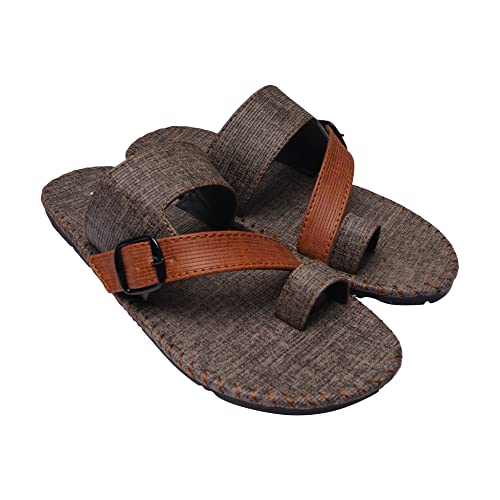 Emosis Men's Faux Leather Slipper Flat Chappal cum Thong Sandal