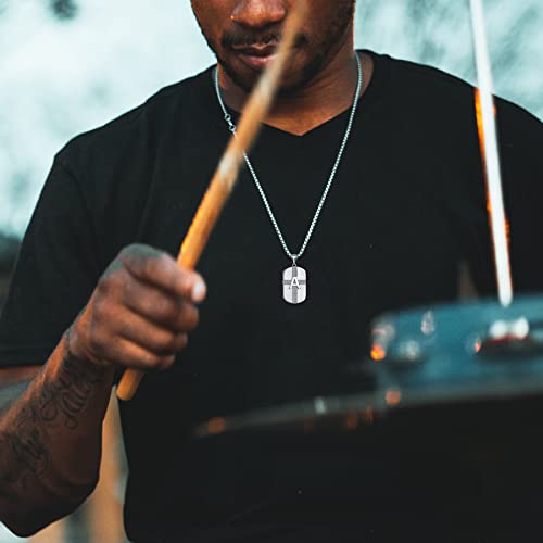 Mens 925 Sterling Silver A-Z Initial Necklace, Cross Cubic Zirconia Dog Tag Pendant Necklace for Men, 24" Rolo Chain Initial Jewelry3