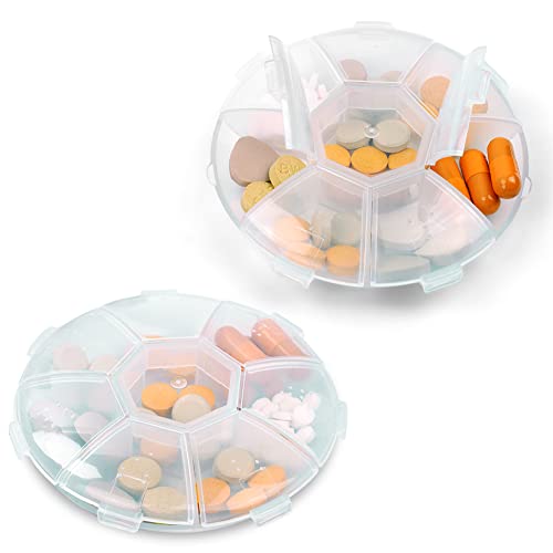 AOOWU Pilulier Portable, 2Pcs Pilulier Semainier, Pilluliers Journalier 7 Jours, Plastique Boîtes à Pilules, Distributeur De Pilules Médicaments Pour Vitamines, Suppléments Et Médicaments Cover