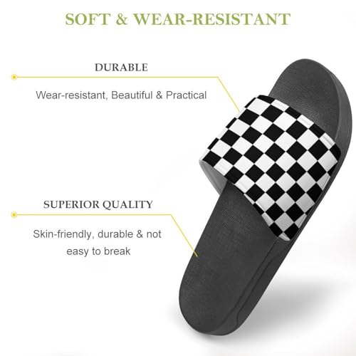Black And White Checkerboard Womens Slide Sandals Non Slip Summer House Slippers for Girls Slip-on Flip Flops3